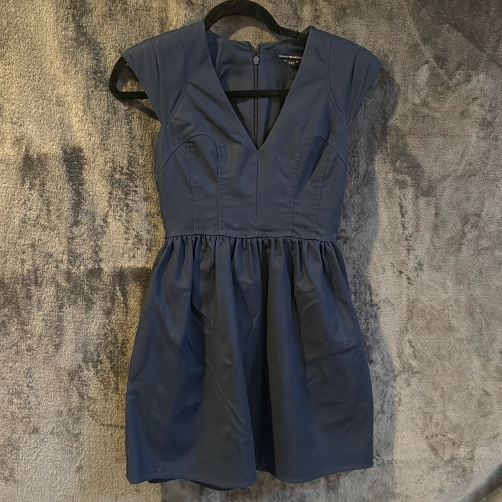 French Connection Blue Mini Dress with V-neck and Flutter Sleeves for Night Out